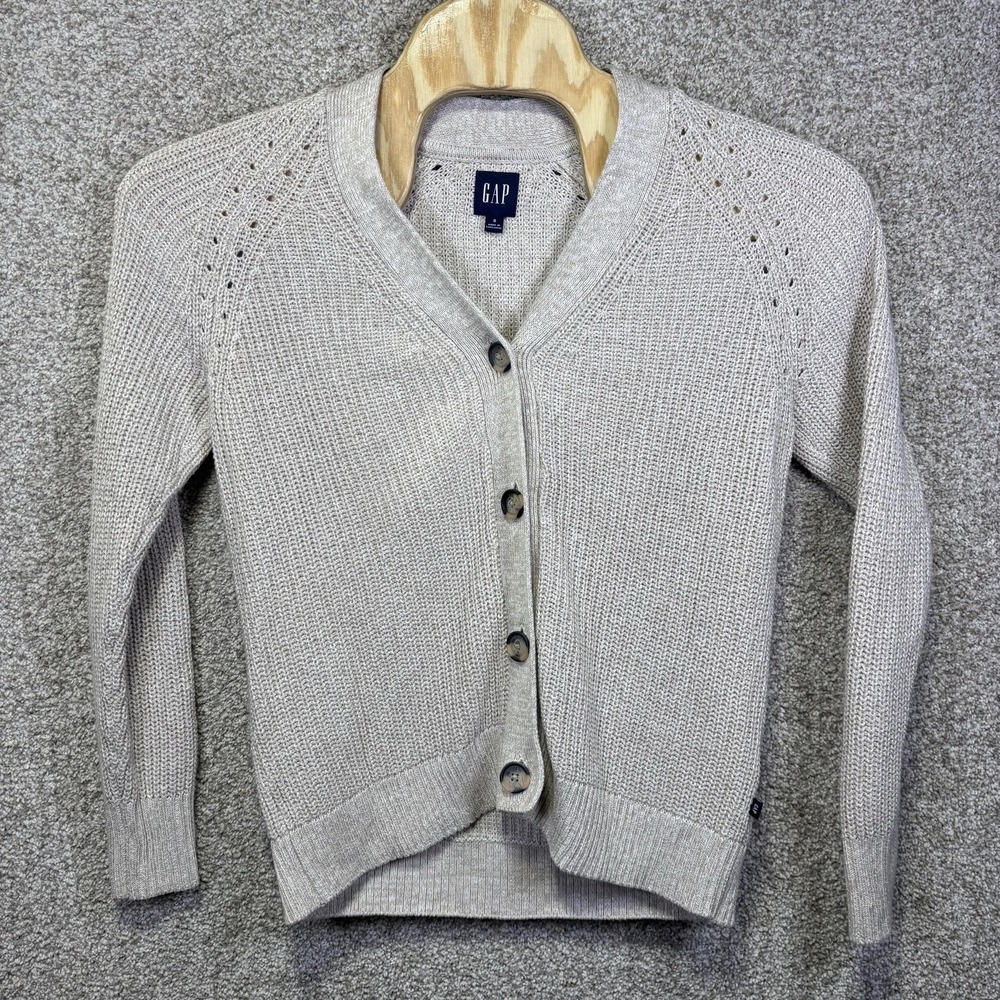 Gap Sweater Womens Small Beige V Neck Button Cardigan Raglan Knit
